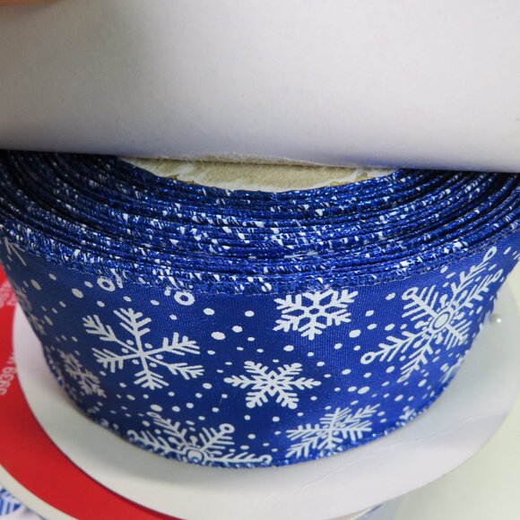 royal blue snowflake wired ribbon 2 1/2 inches wide 440 inches total (2pcs) - Picture 1 of 3